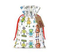 Cute Cartoon Robots Printing Practical Christmas Bag With Drawstring,4.7x6.9 Inch For Christmas Halloween
