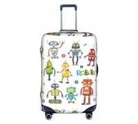 Cute Cartoon Robots Suitcase Cover Elastic Washable Luggage Cover Scratch Resistant Multi Size, White, X-Large