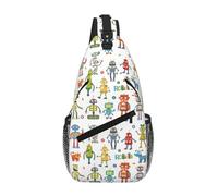 Cute Cartoon Robots Unisex Chest Sling Bag With Multi-Pocket Design,Large Capacity Crossbody Bag Durable Polyester Adjustable Strap For Daily Commute Travel