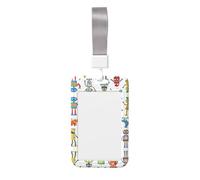 Cute Cartoon Robots Vertical Id Card Badge Holder with Neck Strap, Printed Waterproof Name Card Holder for Work Office Nurse School