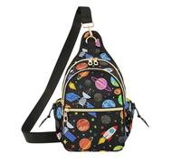 Cute Cartoon Rockets Black Crossbody bag, shoulder bag, polyester sling design with magnetic front pocket and breathable back