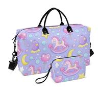 Cute Cartoon Rocking Horse Star Purple Peach Decorative Luggage Travel Bag Sports Duffel Bags with Adjustable Strap for Travel 2 Pcs Set bolso de para Mujer