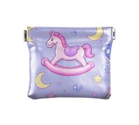 Cute Cartoon Rocking Horse Star Purple Peach Fashion Women Leather Coin Purse Portable Mini Purse Wallet for Men Women Travel monedero para Mujer Pequeno