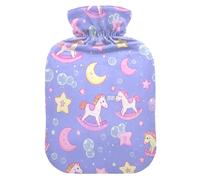 Cute Cartoon Rocking Horse Star Purple Peach Water Bottle for hot Water with Soft Cover, 2L hot Compress for Neck and Shoulder Pain Relief, Neck and Shoulder Pain Relief, Bolsa Caliente para Dolores