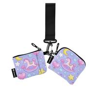 Cute Cartoon Rocking Horse Star Purple Peach Women's Card Cases Change Holder Minimalist Zipper Wallet Coin Bag with Zipper Coin Pocket for Lady 2 Packs tarjetero para Credit