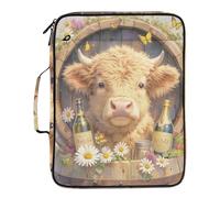Cute Cartoon Scotland Cow Accordion Document File Folder Expanding 7 Pockets A4 Letter Size with Zipper Closure for Paperwork Organizer File Folder