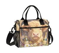 Cute Cartoon Scotland Cow Lunch Box for Men Eco-friendly Lunch Tote Bag with Shoulder Strap Nurses Gym S