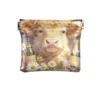 Cute Cartoon Scotland Cow PU Leather Small Coin Fancy Card Cases Money Organizers for Men Women Travel