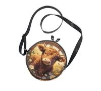 Cute Cartoon Scotland Cow Round Anti Theft Crossbody Bag for Womens Beauty with Adjustable Strap Small Shoulder Bag Take a walk Canvas Messenger Purse