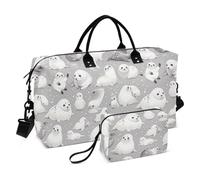 Cute Cartoon Sea Animal Seal Silver Grey Decorative Duffel Bags Sport Training Bag with Toiletry Bag for Workout 2 Pcs Set bolso de para Mujer Avion