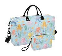 Cute Cartoon Sea Creatures Colorful Decorative Large Carry On Bag Gym Carry on Duffel Bags with Toiletry Bag for Workout Waterproof bolsas para viajar en Avion de Mujer