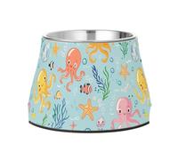 Cute Cartoon Sea Creatures Colorful Dogs Feeding Bowls Non Skid Stainless Steel Pets Water Bowl for Small Dogs Slow Down Eating