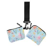 Cute Cartoon Sea Creatures Colorful Dual Wristlet Wallets for Women Small Detachable Zipper Wallet Coin Bag with Wristlet Strap for Daily Use 2 Pcs, Cute cartoon sea creatures colorful, One Size