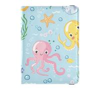 Cute Cartoon Sea Creatures Colorful Leather passport holder for travel women for travel Vaccine Card Holder Cover Combo Wallet Passport Holder for men Lightweight, Cute cartoon sea creatures colorful