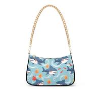 Cute Cartoon Sharks Sea Flame Party Dressy Purse Hobo Women Designer Handbag Colorful Ladies Shoulder Bag Floral Zipper Closure