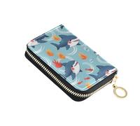 Cute Cartoon Sharks Sea Flame Women's Wallet Leather Cute Card Holder Wallets RFID Blocking Floral Mens Wallet with Coin Pocket