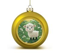 Cute Cartoon Sheep Christmas Tree Ornaments 1.6 Inch Shatterproof Pc Plastic Balls with Lanyard Baubles Hanging Christmas Ball Ornaments for Xmas Tree Holiday Party Wedding Home Decorations-Golden