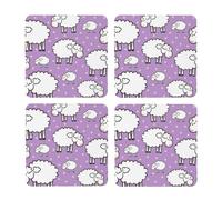 Cute Cartoon Sheep Pattern,Square MDF Cork Coasters, Mugs Pad, Cups Mat Set of 4 Drinks Coasters