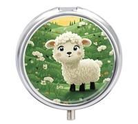Cute Cartoon Sheep Pill Box Medicine Pill Organizer 3 Compartment Daily Pill Case Small Pill Container Round Pill Holder Travel Pill Box Metal Pill Case for Purse Pocket