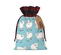 Cute Cartoon Sheep -Print Multi-Colored Burlap Drawstring Pouches, Eco-Friendly Bags For Parties Wedding Favors Packaging M Size