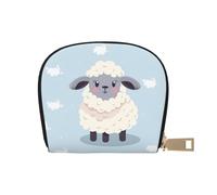 Cute Cartoon Sheep Printed Leather Half Circle Card Wallet Zipper Card Case Holder, Compact Stylish for Men and Women