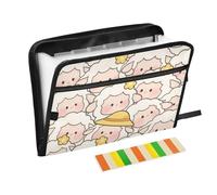 Cute Cartoon Sheep White Filing Wallet 13 Pockets A4 Letter Size with Zipper Closure for Expandable File Folder Organizer