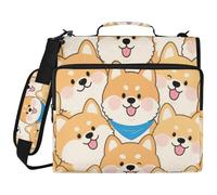 Cute Cartoon Shiba Inu Dog 3 Ringing 1.5 inch Office Binder Organizer with Shoulder Strap Includes Zip Pocket School Supplies Organizer for Middle School