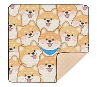 Cute Cartoon Shiba Inu Dog Large Non-Slip Baby Playmat for Floor Washable Infant Play Activity Mat for Baby Kids Toddlers Infants, 50'' x 50''