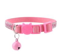 Cute Cartoon Shiny Soft Pet Collar with Bell Comfortable for Cat Dog Small Animal Pink Red Black XS S (XS)
