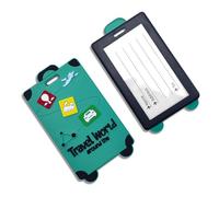 Cute Cartoon Silicone Luggage Tags, Travel Around The World Baggage Tags with Privacy Name Address Card, Anti-Lost Suitcase Labels for Luggage, Backpacks, and Travel Bags(Green)