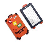 Cute Cartoon Silicone Luggage Tags, Travel Around The World Baggage Tags with Privacy Name Address Card, Anti-Lost Suitcase Labels for Luggage, Backpacks, and Travel Bags(Orange)