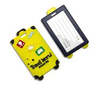 Cute Cartoon Silicone Luggage Tags, Travel Around The World Baggage Tags with Privacy Name Address Card, Anti-Lost Suitcase Labels for Luggage, Backpacks, and Travel Bags(Yellow)