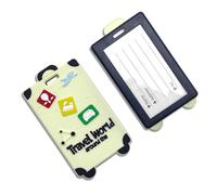 Cute Cartoon Silicone Luggage Tags, Travel Around The World Baggage Tags with Privacy Name Address Card, Anti-Lost Suitcase Labels for Luggage, Backpacks, and Travel Bags(Beige)