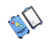 Cute Cartoon Silicone Luggage Tags, Travel Around The World Baggage Tags with Privacy Name Address Card, Anti-Lost Suitcase Labels for Luggage, Backpacks, and Travel Bags(Blue)