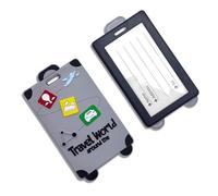 Cute Cartoon Silicone Luggage Tags, Travel Around The World Baggage Tags with Privacy Name Address Card, Anti-Lost Suitcase Labels for Luggage, Backpacks, and Travel Bags(Gray)