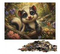 Cute Cartoon Skunk Surrounded by Flowers Jigsaw Puzzle, 500 Pieces | A screen-free tabletop activity - a clear build method in spare time.