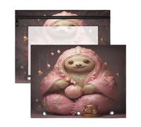 Cute Cartoon Sloth 3 Ring Binder Clear Binders Pencil Pouches Bags Case(2 Pack)