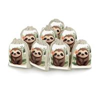 Cute Cartoon Sloth Bunches Pocket Cotton And Hemp with Drawstring 8 Pieces Reusable Gift Bags Jewelry Pouch for Wedding DIY Craft Party (4.9 X 6.7 Inch)
