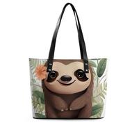 Cute Cartoon Sloth Leather Tote Bag for Women Work Shoulder Purses with Zipper Waterproof Large Computer Shoulder Bag Fashion Ladies Shoulder Handbag Reusable Shopping Bags