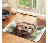 Cute Cartoon Sloth Pet Feeding Mat Absorbent Pu Leather Dog Cat Food Mats Contain Spills Protects Floors, Anti-Slip Rubber Backing Dog Bowl Mats Easy Clean Pet Placemats 30x45cm
