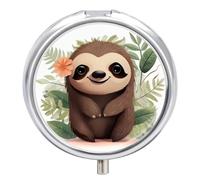 Cute Cartoon Sloth Pill Box Round Pill Case for Purse & Pocket 3 Compartment Medicine Pill Organizer Portable Travel Pillbox Medicine Vitamin Cod Liver Oil Storage Box
