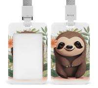 Cute Cartoon Sloth Retractable ID Badge Holder with Lanyard - Vertical Badge Reel,Keychain Clip,Name Tag Id Card Holder Protector for Nurse Officer Teacher Security Staff Women Men
