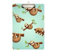 Cute Cartoon Sloth Teal Clipboard Cute Clipboard Hanging Clipboards A4 Standard Size, 12.5 x 9 Inches Silver Clip, Silver12x9in