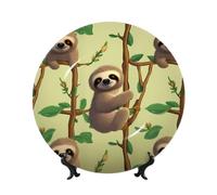 Cute Cartoon Sloths Ceramic Decorative Plates Bone China Decorative Plate With Display Stand Handmade Ceramic Ornament Personality Porcelain Dinner Plate Crafts For Home Office Wall Decoration 15cm