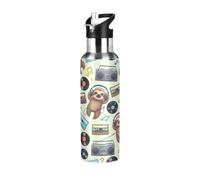 Cute Cartoon Sloths Insulated Stainless Steel Water Bottle with Straw 32 Oz Leakproof Water Bottles, BPA-Free Sport Water Bottle