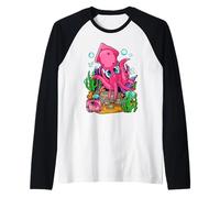 Cute Cartoon Squid Kawaii Ocean Animal Sealife Marine Life Raglan Baseball Tee