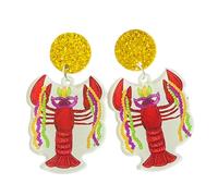 Cute Cartoon St. Patrick's Day Earrings Crocodile Clown Lobster Drop Earrings Colorful Giltter Acrylic Irish Dangle Earrings St Patty's Jewelry Gift for Women, Zinc, metal
