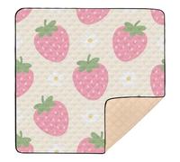 Cute Cartoon Strawberry Flower Large Stylish Baby Girl Play mat for Indoor Outdoor Portable Foldable Tummy Time Activity Mat for Newborns Babies Infants Toddlers, 50'' x 50''
