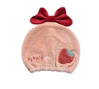 Cute Cartoon Strawberry Kids Bath Towel Set for Girls - Super Absorbent Quick Dry Microfiber Towel & Hair Cap, Perfect for Bath, Swimming Pool, Ideal for Curly Hair & Long Wet Hair, Pink