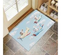 Cute Cartoon Style Door Mats Indoor, 80 x 120 cm, Non Slip Dirt Trapper Machine Washable Soft Doormats, Rabbit, Little Airplane, Cloud Floor Mat for Front Back Door, Pets and Dogs, Light Blue